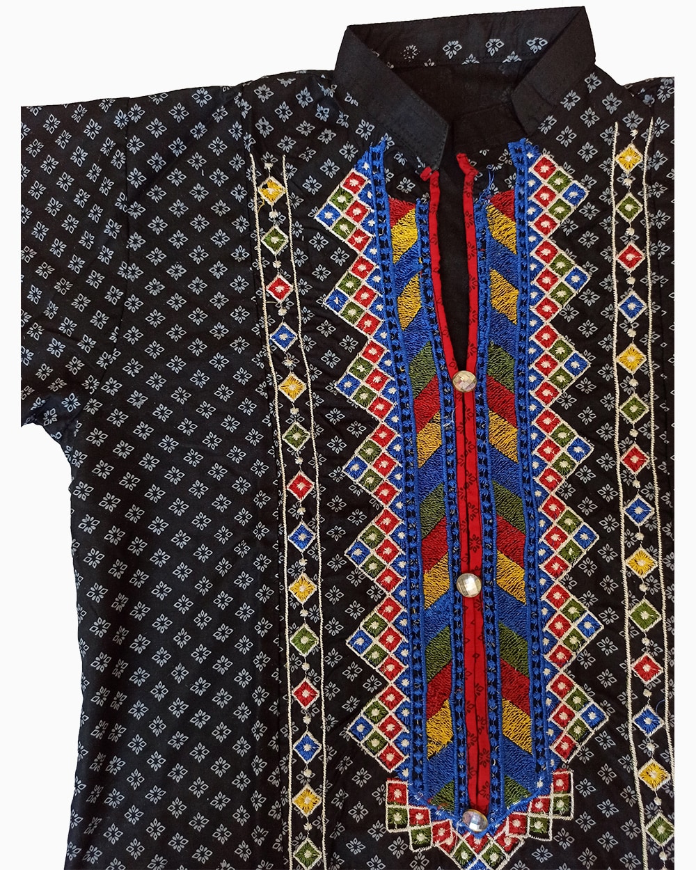 Balochi cultural embroidered shirt-all over embroidered shirt-buy cultural fashion online-black self printed contrast embroidered (6)