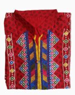 Balochi cultural embroidered shirt-all over embroidered shirt-buy cultural fashion online-red with contrast embroidered neckline (1)