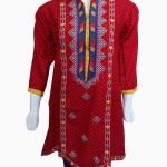 Balochi cultural embroidered shirt-all over embroidered shirt-buy cultural fashion online-red with contrast embroidered neckline (3)