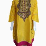 cultural kurti designs-balochi karahai-sindhi patchwork-mirror work-heavy embroidered chestline-yellow fancy shirts (2)