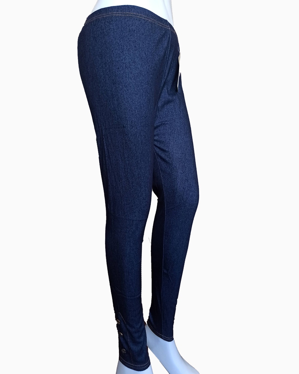 denim leggings-button line on bottom-stretchable comfortable-blue plain tights (3)