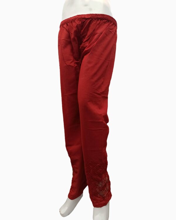 embroidered cotton blend trousers-biggest female trouser collection-maroon (1)