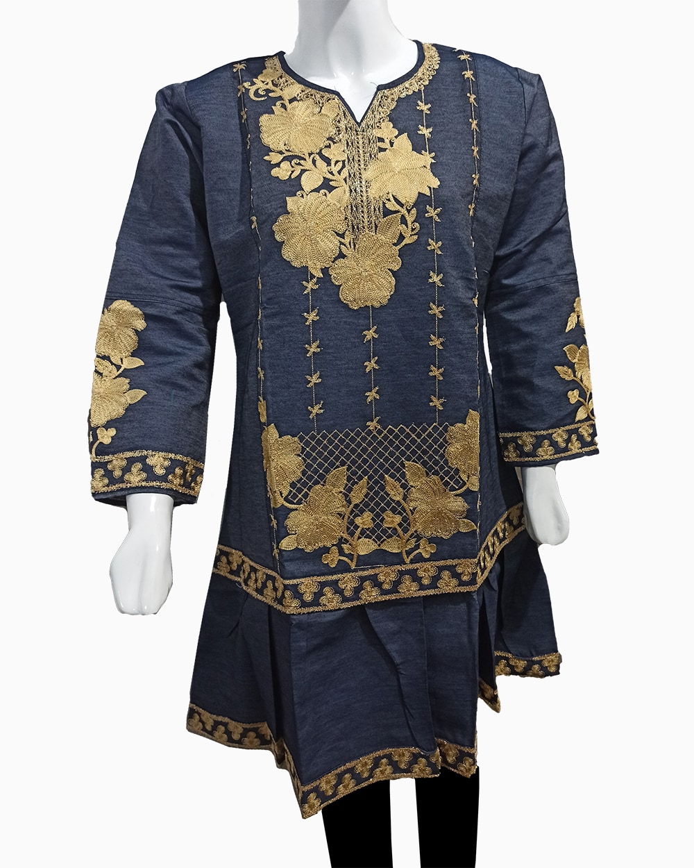 heavy Denim-ark embroidery-tilla work- patch frock-ghagra design-female denim designs (1)