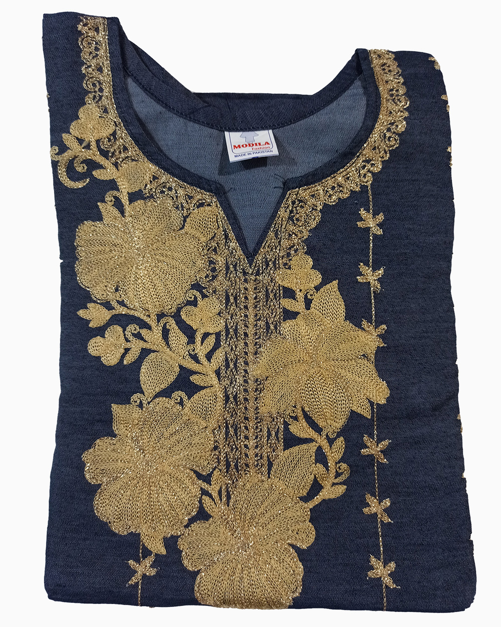 heavy Denim-ark embroidery-tilla work- patch frock-ghagra design-female denim designs (3)