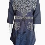 heavy Denim frock-cross stitch hand embroidery-2 pockets-mock embroidery waist belt-denim shirts for females online (1)
