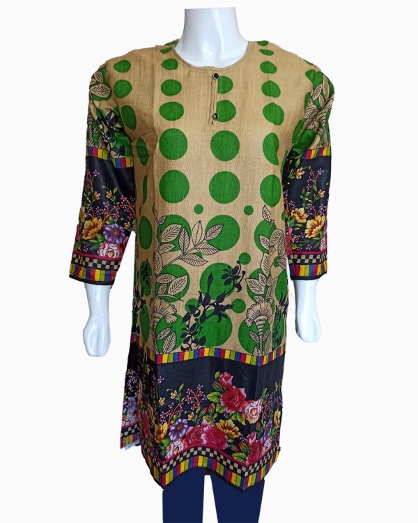 polka large dot-khaddar-shirts-kurtis-contrast dotted shirts-slim fit-floral contrast bottom print-khaddar female collection-skin color (3)