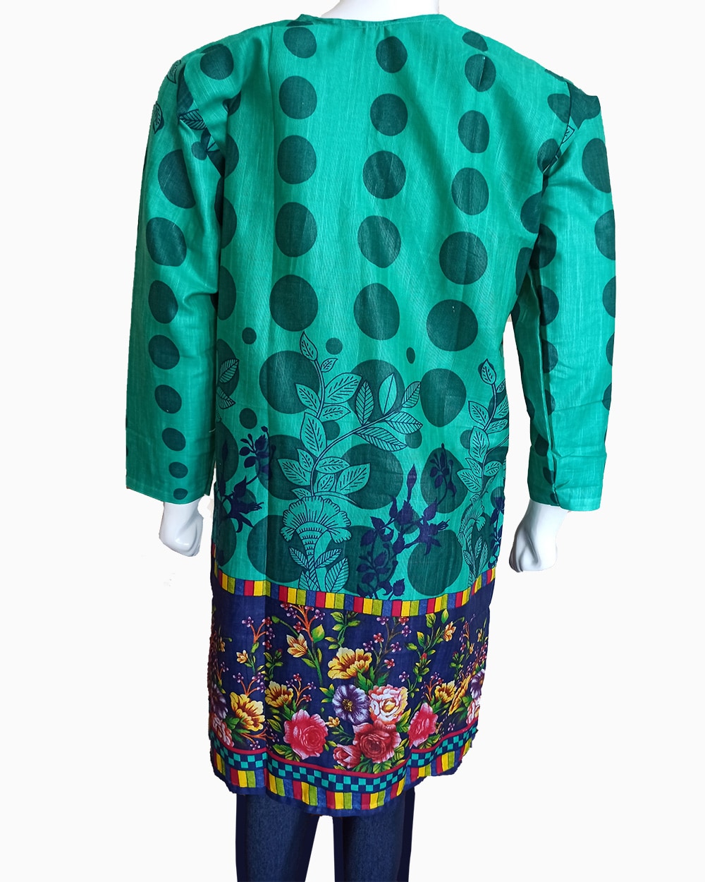 polka large dot-khaddar-shirts-kurtis-contrast dotted shirts-slim fit-floral contrast bottom print-khaddar female collection-zinc color(7)