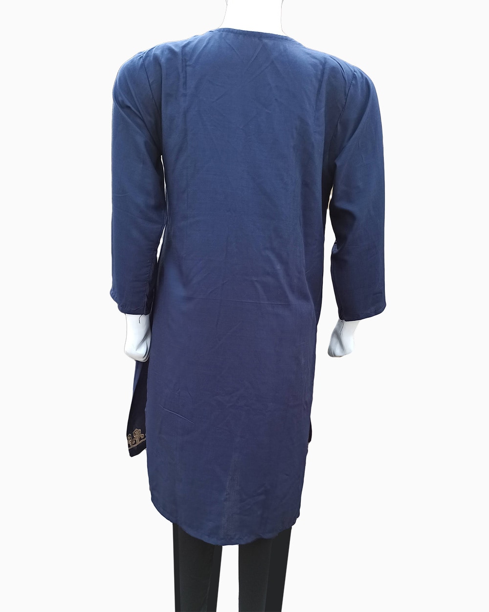 dark blue embroidered linen shirt - 2