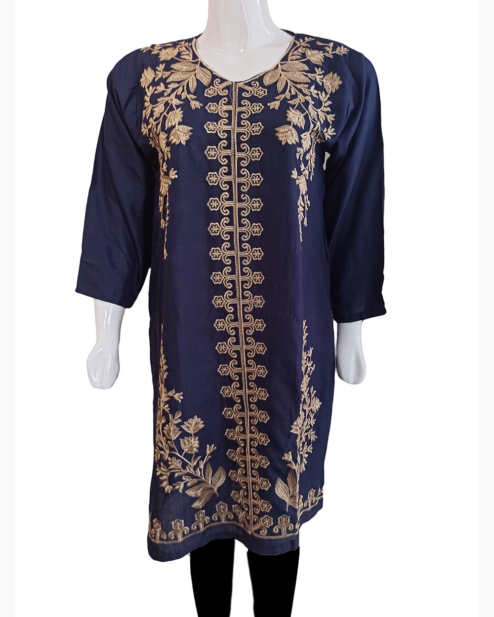 dark blue embroidered linen shirt