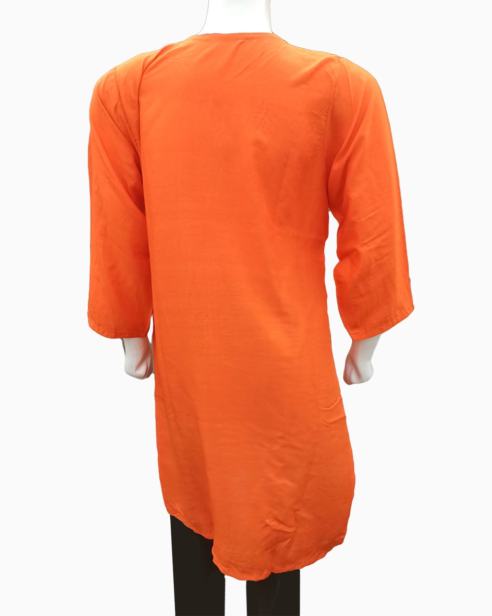 embroidered orange linen kurti -back