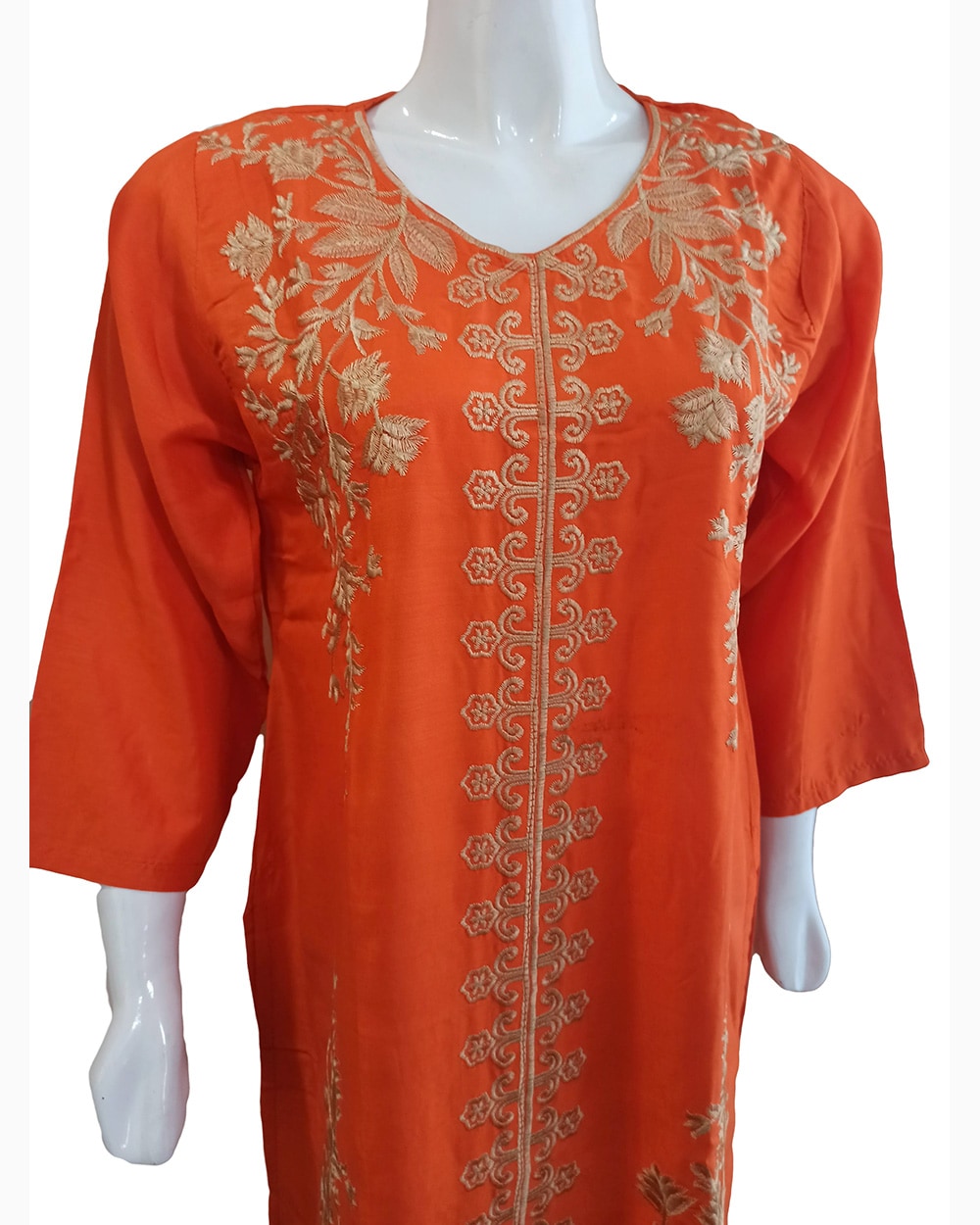 embroidered orange linen kurti