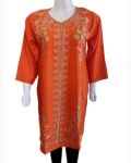 embroidered orange linen kurti