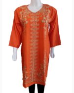 embroidered orange linen kurti