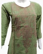 green all over embroidered linen kurti