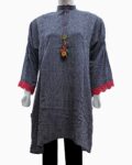 navy blue designer linen kurti - 1