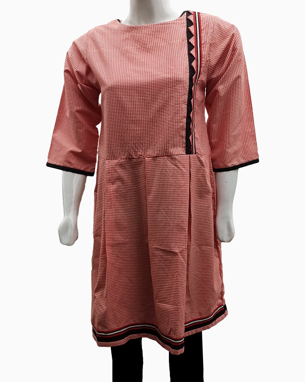 red check color stitched kurti - 1