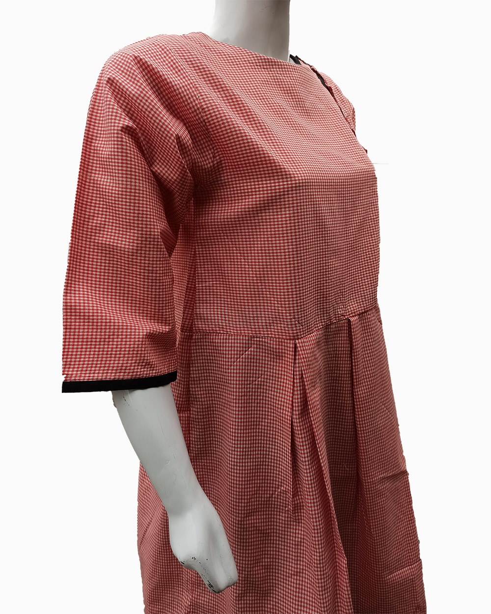 red check color stitched kurti - 2
