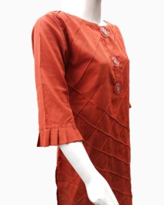 red panel stitch khaddar kurti - 3