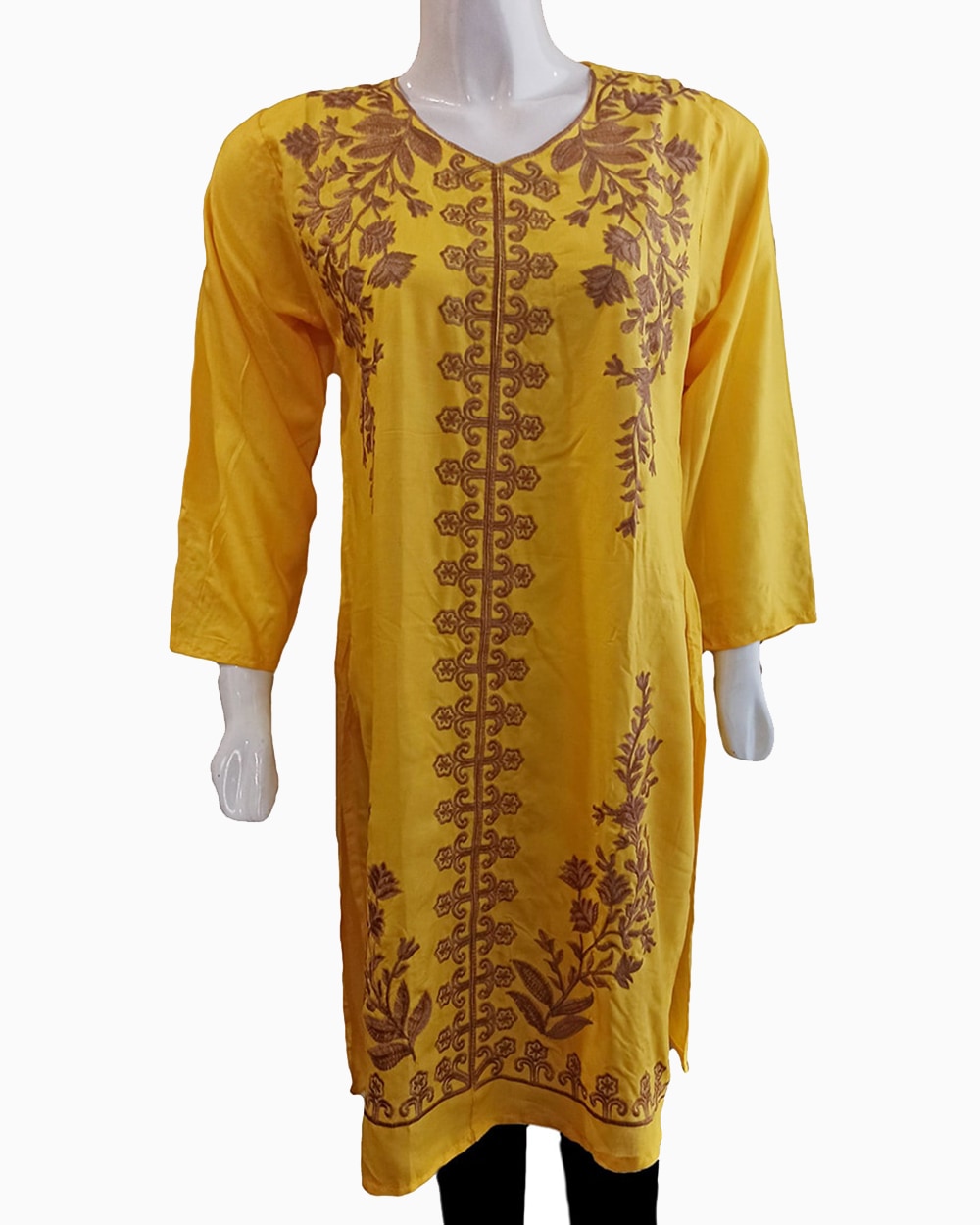 yellow-embroidered-linen-kurti