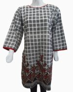 Self-Check Lawn Kurti with Floral Design on Bottom