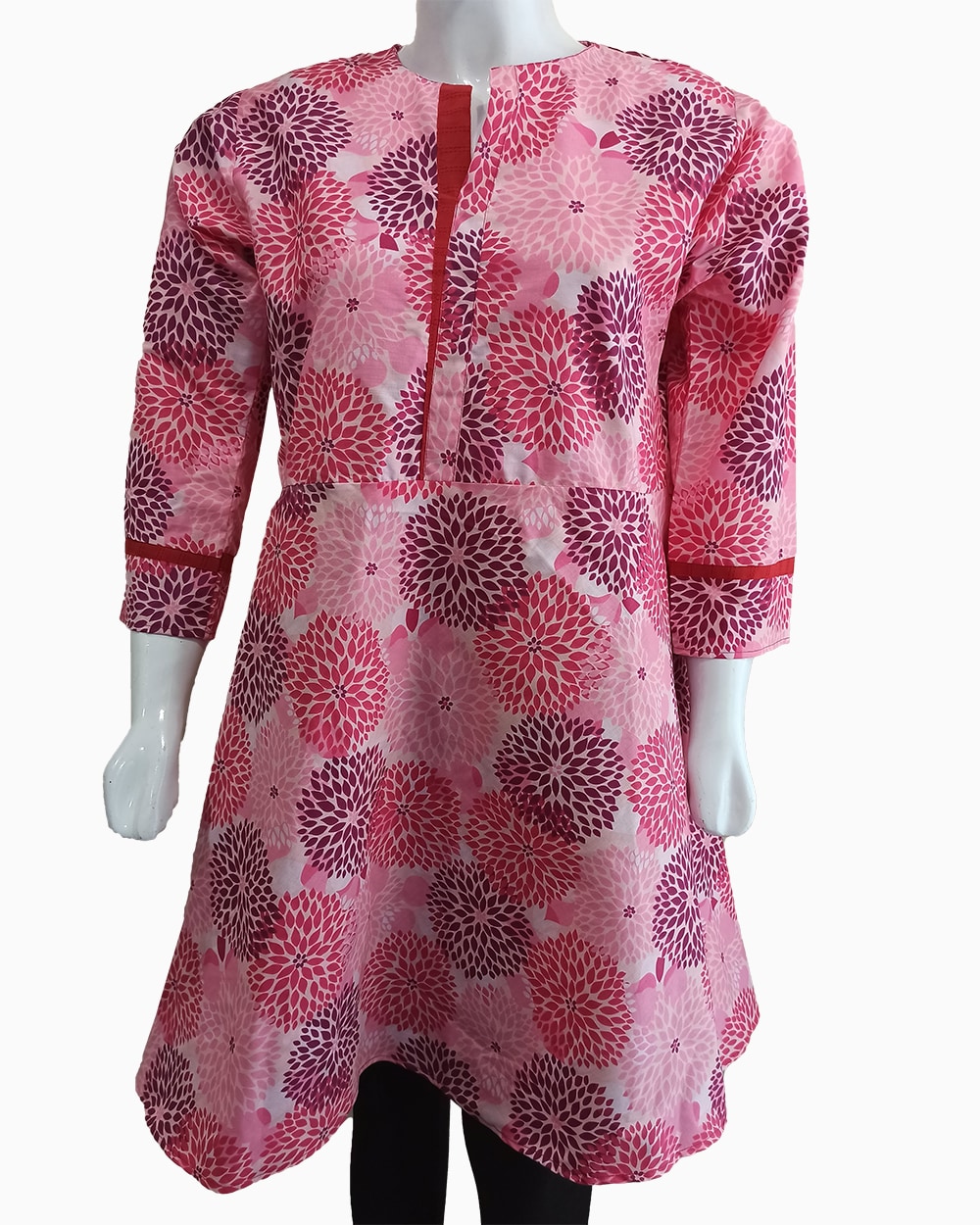 Contrast Circular Print Pink Female Stitched Kurti Design-2