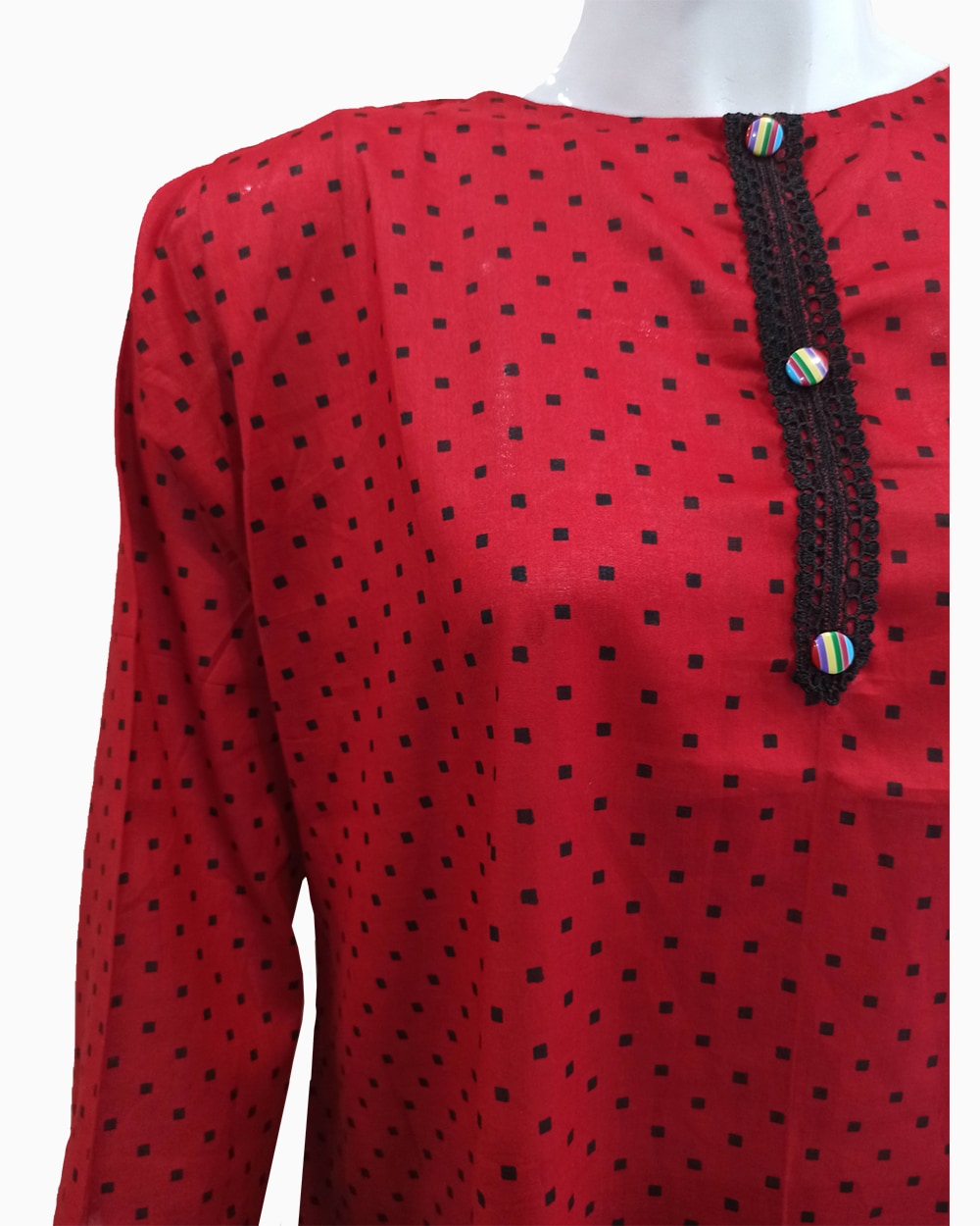 Polka Dot Wine Red Sitched Female Shirts (1)
