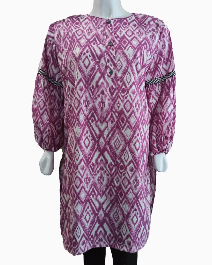Purple Abstract Printed Summer Coton Kurti (2)