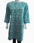 abstract premium design green kurti - 1