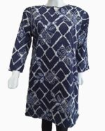 Indigo Abstract Floral Print with Beatle Work on Neckline