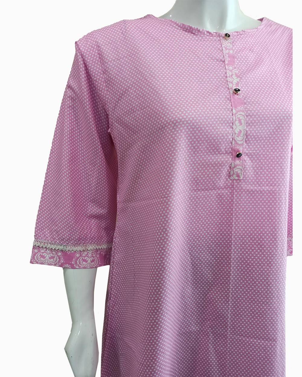 pink polkdot cotton kurti - 2