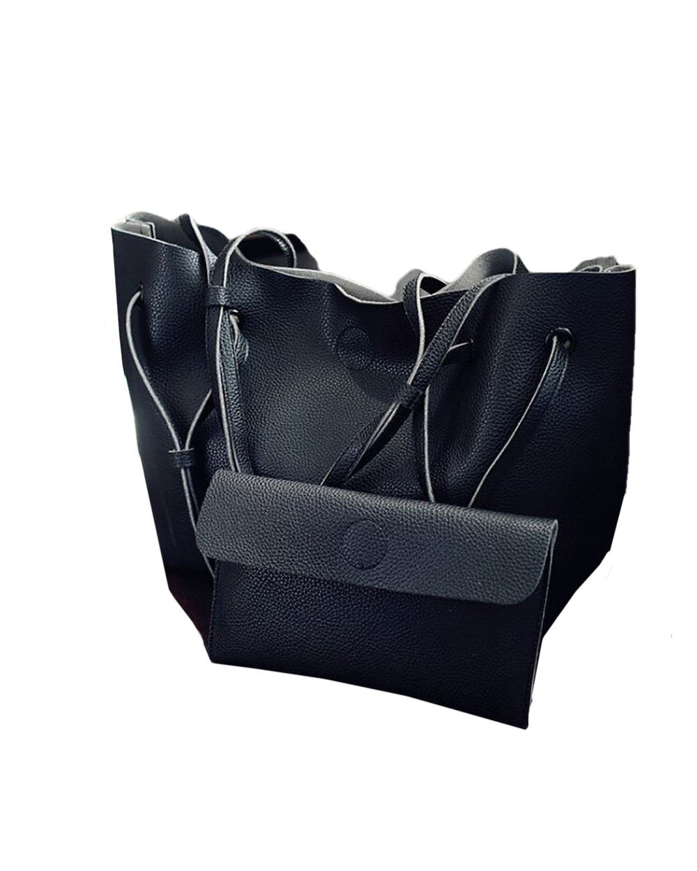 black faux leather tote bag