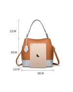 brown white faux leather ladies bag - 4