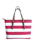 pink and white stripes handbag