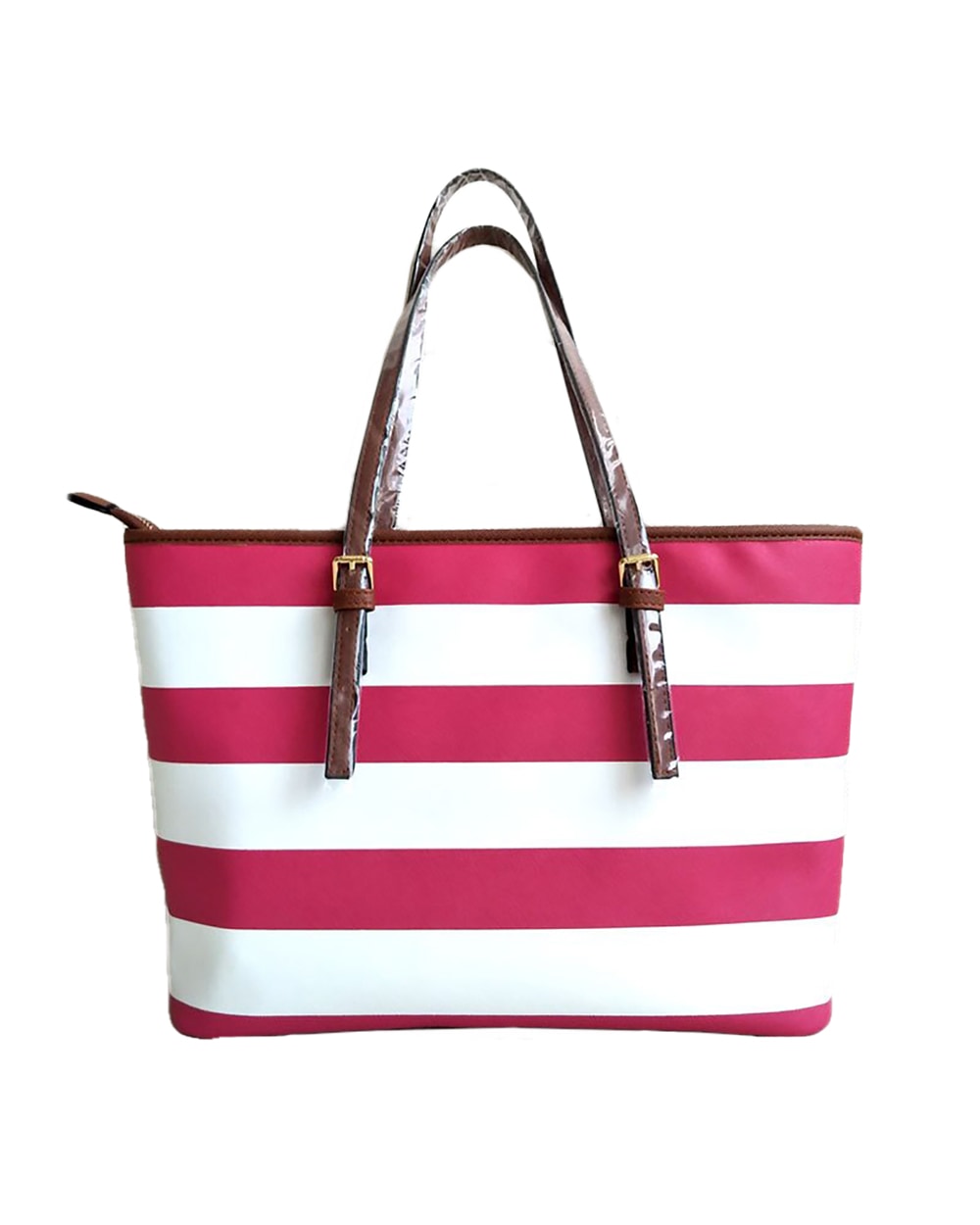 pink and white stripes handbag