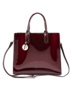 3 piece glossy premium leather handbag - 1