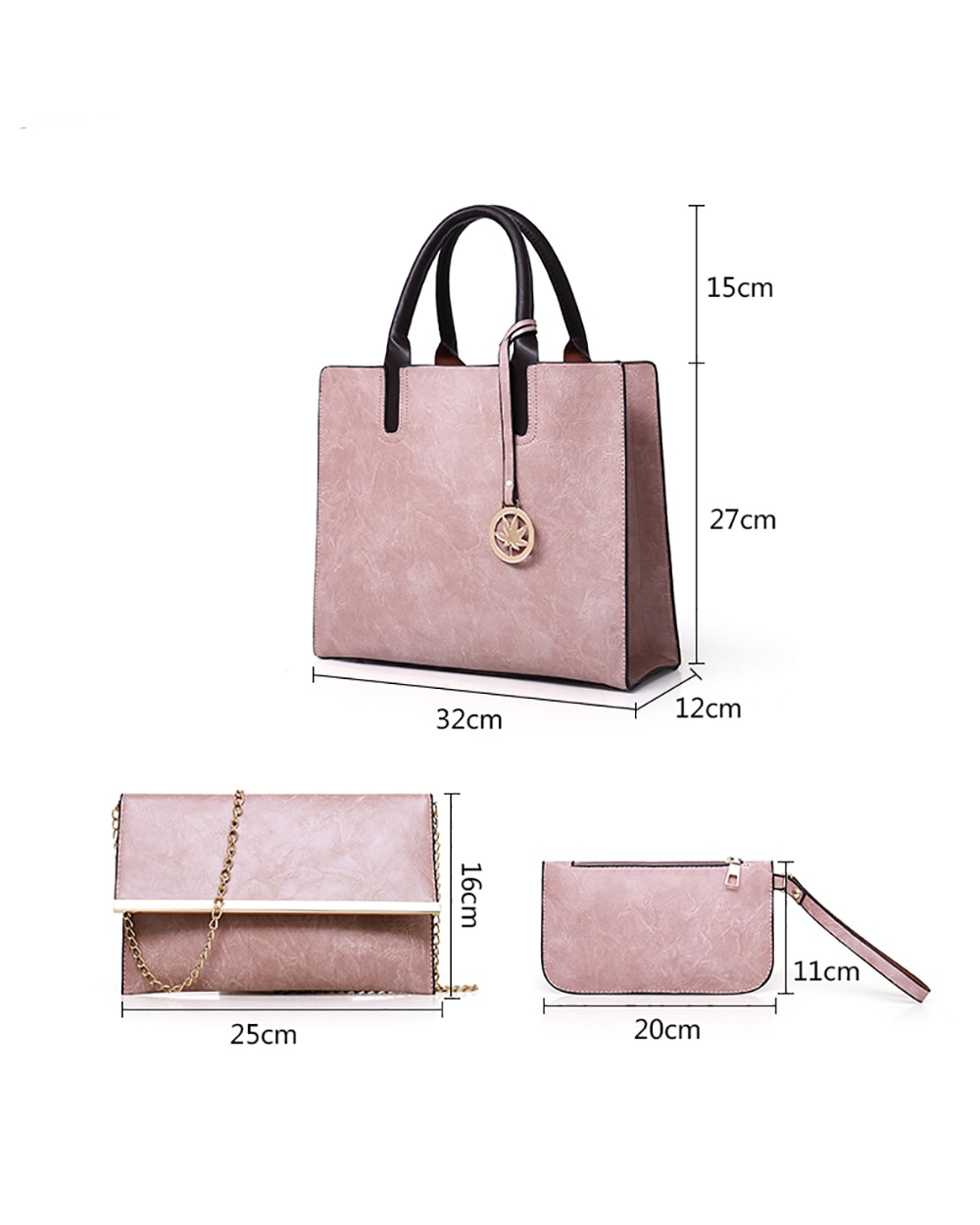 pink 3 piece handbag set - 4