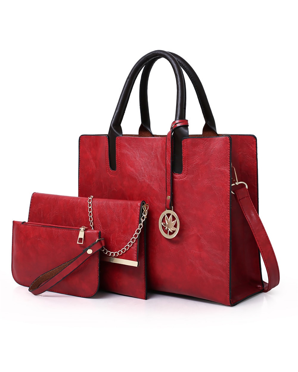 red 3 piece handbag set