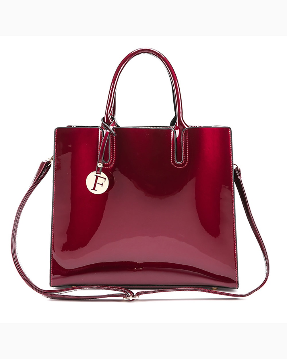 red glossy leather 3 piece women handbag - 1