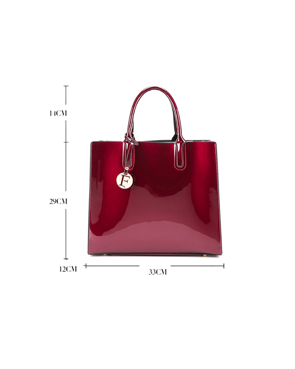 red glossy leather 3 piece women handbag - 5