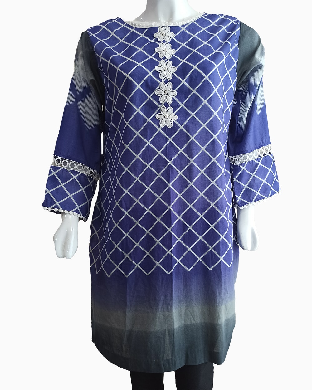 indigo lawn kurti with embroidered neckline - 1