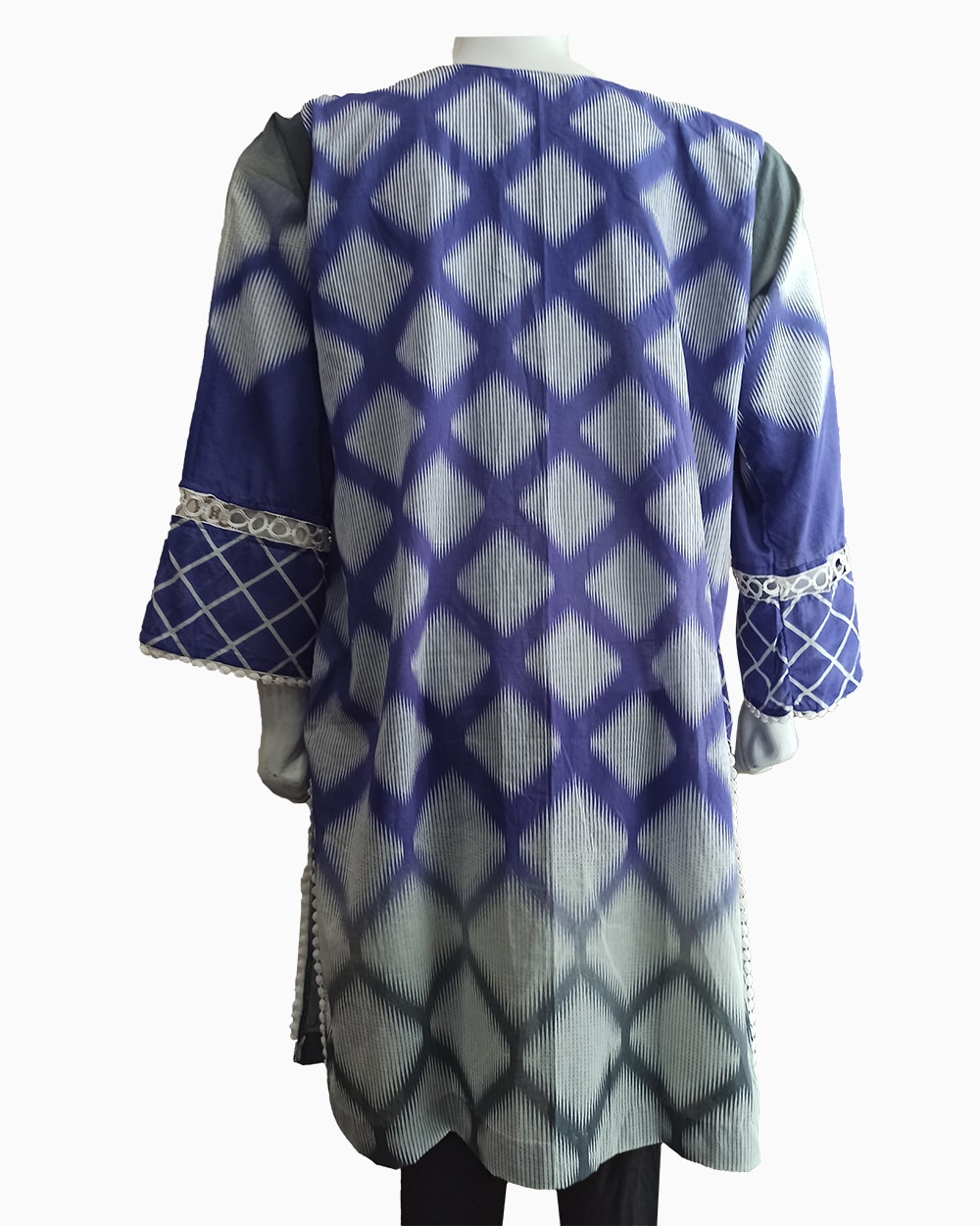 indigo lawn kurti with embroidered neckline - 2