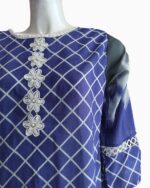 indigo lawn kurti with embroidered neckline - 3