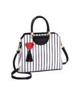 Zebra Black & White Stripes Women Handbag with Heart Tassel