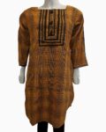 brown embrodiered cotton kurti - 1