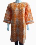 orange petal design cotton kurti - 1