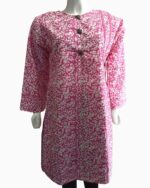 pink texture print cotton kurti shirt - 1