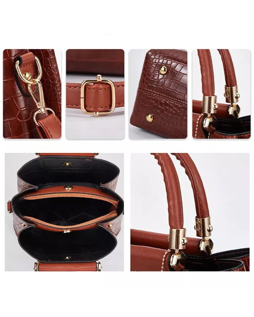 Vintage Fashion Stylish Texture 4 Piece Handbag Set - Zamani.pk