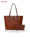 Brown 2 Piece Emboss Pattern Faux Leather Ladies Bag