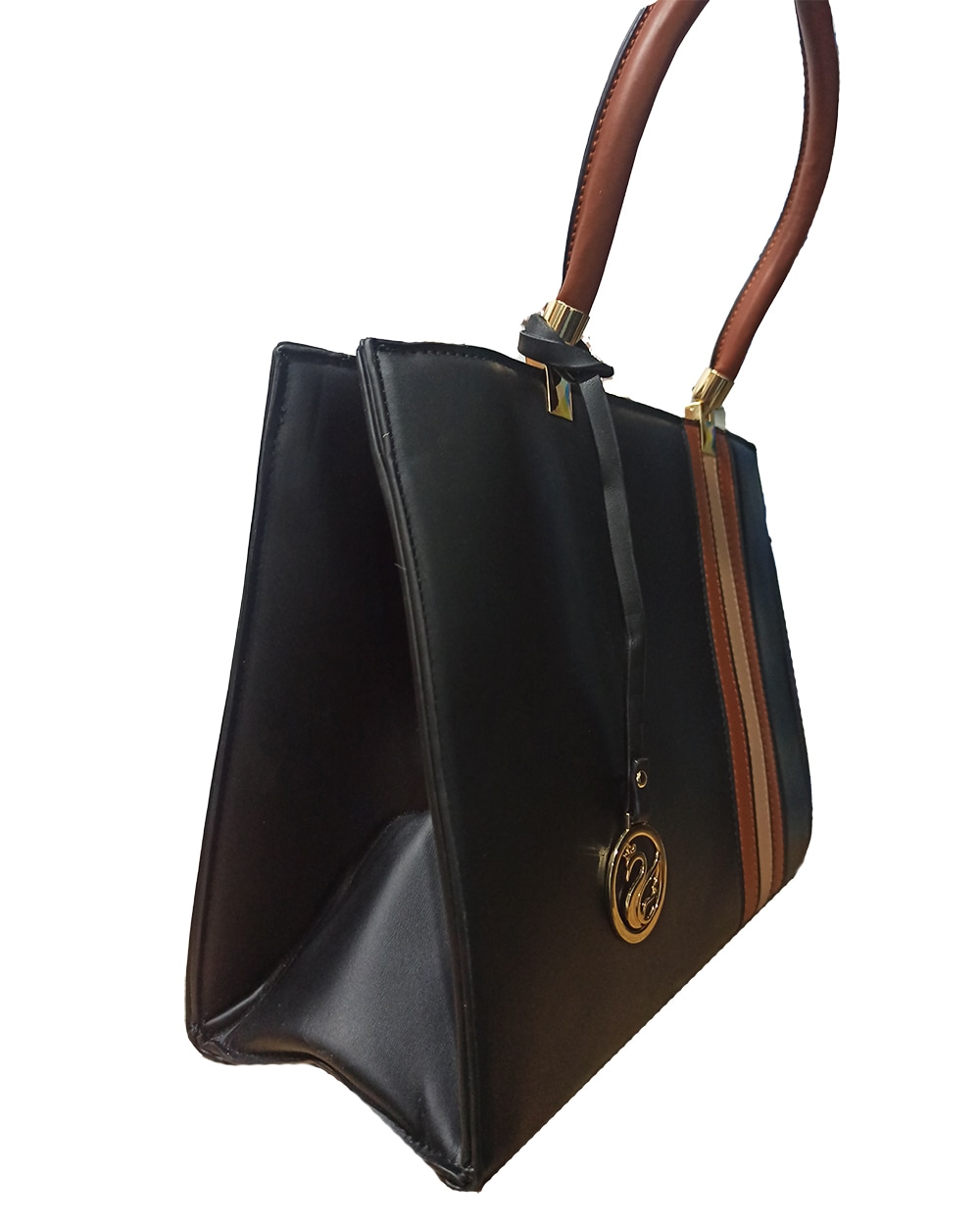 vertical-stripe-black-leather-handbag