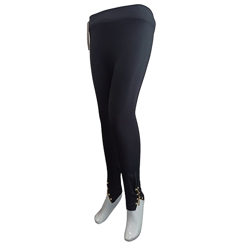 Zip-hem Leggings - Black - Ladies